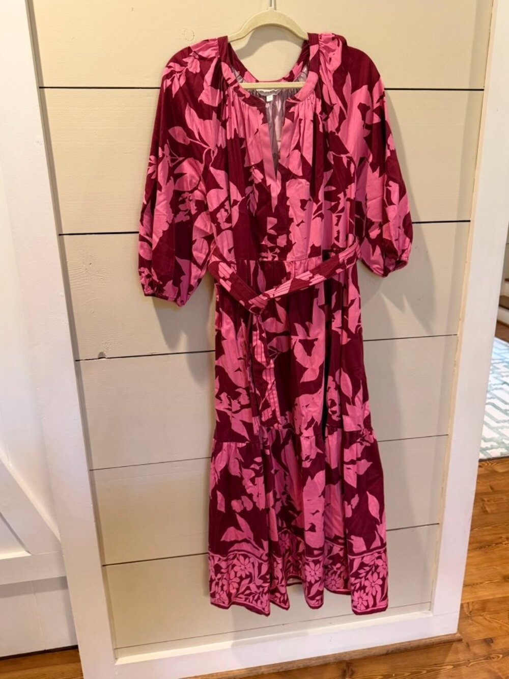 Crown & Ivy Pink Maroon Botanical Tie Waist Maxi Dress Women's 2X